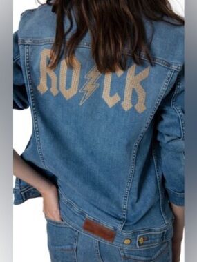 NWT Zadig & Voltaire Kase Flash Rock Strass Denim Stud Jean Jacket